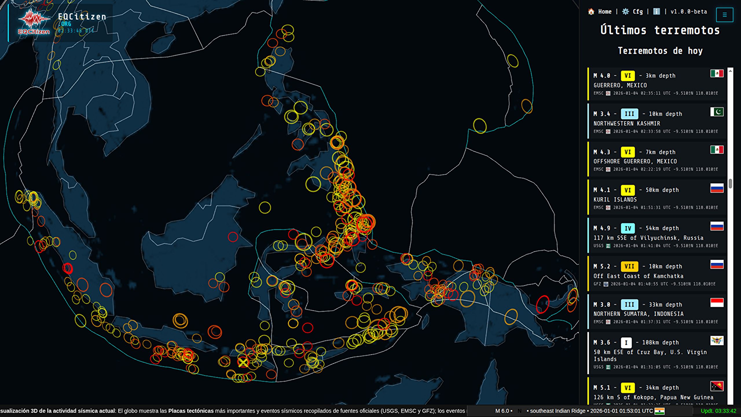 Real-Time Earthquake Monitor, Interactive 3D Map
