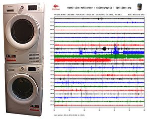 Do the vibrations from a washing machine or dryer affect a seismic station?